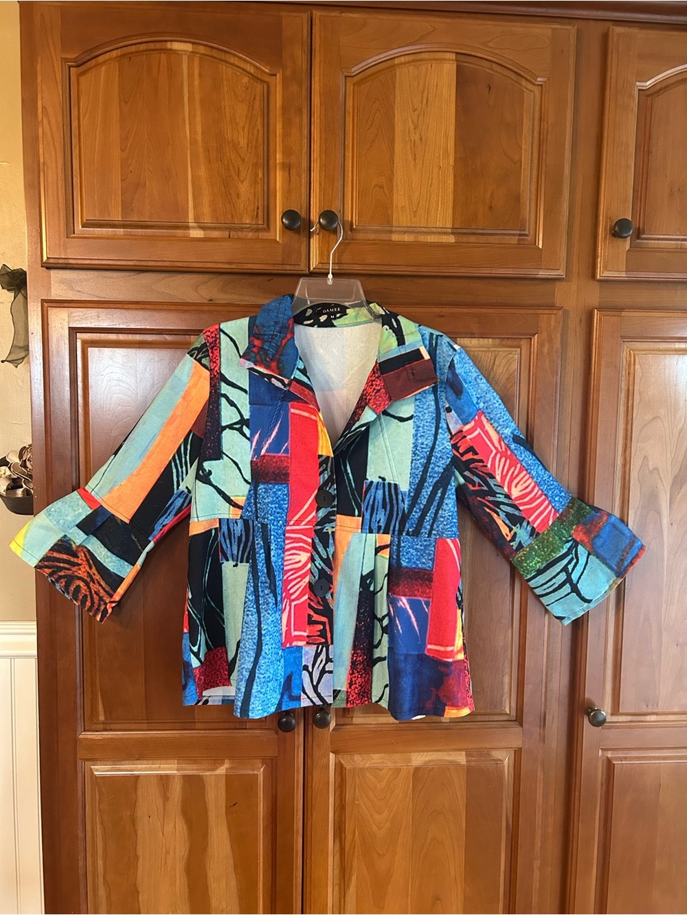 Multicolor Patchwork Button-Front Women's Jacket